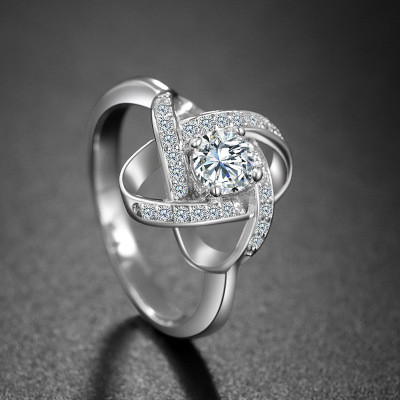 White Cubic Zirconia 925 Sterling Silver Filled Flower Shaped Ring